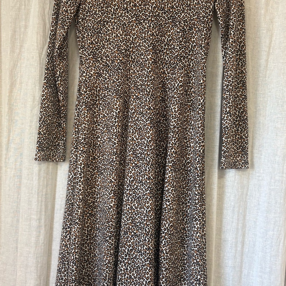Banana Republic Leopard-Print Long Sleeve Fit & Flare Dress - Brown/Tan